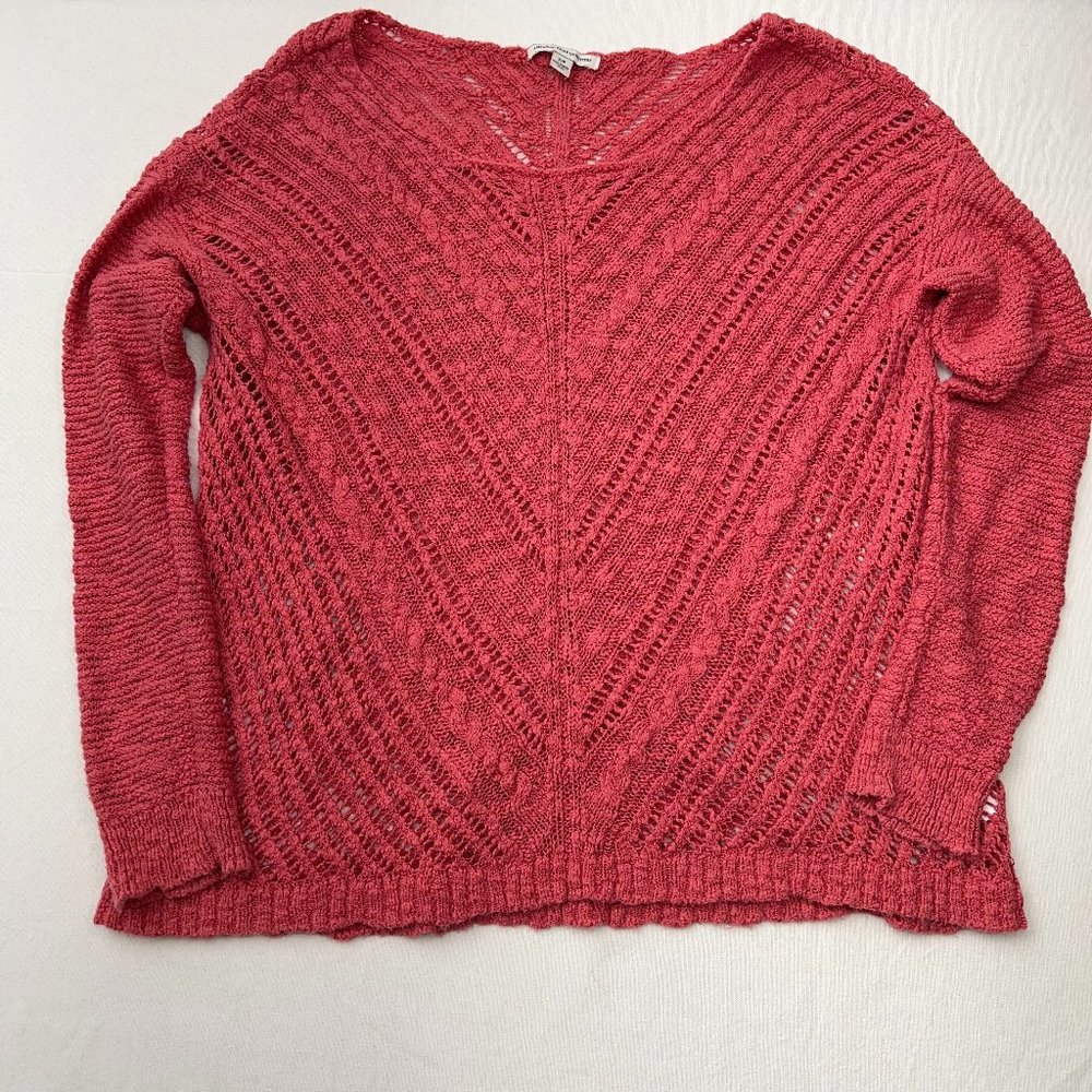American Eagle Outfitters Open Weave Coral Sweater Small EUC